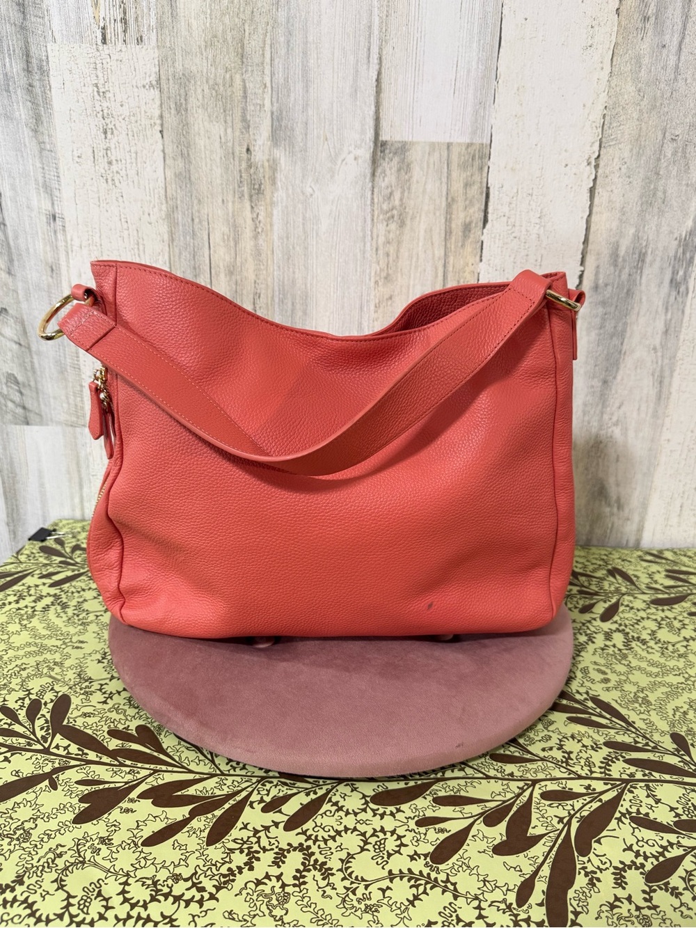 Laggo Coral Leather Hobo Shoulder Bag with Gold Accents
